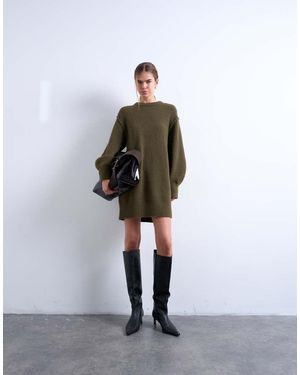 TOPSHOP Knitted Wool Crew Neck Mini Dress - White
