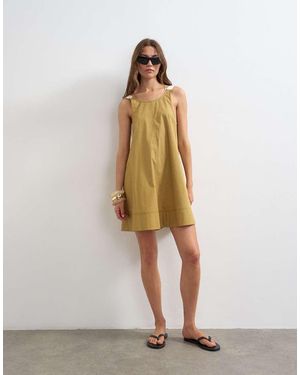 TOPSHOP Contrast Stitch Tape Detail Smock Mini Dress - Natural