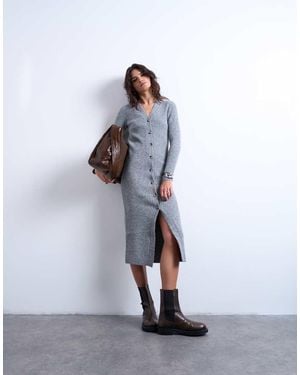 TOPSHOP Knitted Cardigan Midi Dress - Blue