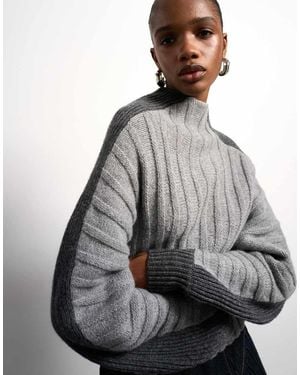 TOPSHOP Tolu Coker X Knitted Premium 100% Lambswool Ovoid Sleeve Jumper - Grey