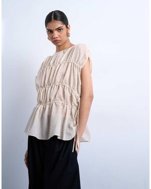 TOPSHOP Short Sleeve Channelled Tie Side Top - White