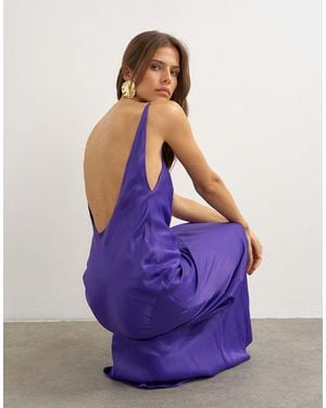 TOPSHOP Satin Bias Halter Neck Open Scoop Back Maxi Dress - Purple