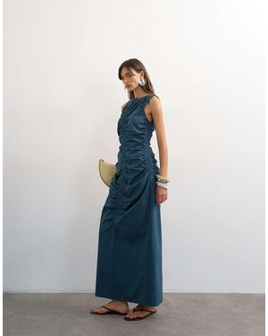 TOPSHOP Ruched Sleeveless Midi Dress - Blue