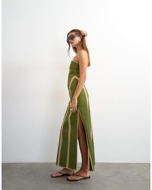 TOPSHOP Contrast Crochet Detail Bandeau Maxi Dress - Green