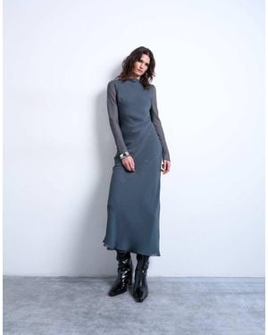 TOPSHOP Slash Neck Chiffon Maxi Dress - Blue