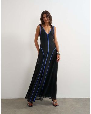 TOPSHOP Chiffon V Neck Dropped Waist Maxi Dress - Blue