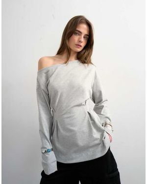 TOPSHOP Cinch Off The Shoulder Top - Grey