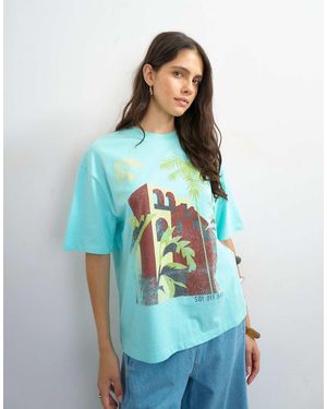 TOPSHOP 'Sol De Sur' Graphic Oversized Tee - Blue