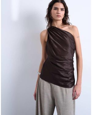 TOPSHOP One Shoulder Top With Drape Back - Brown