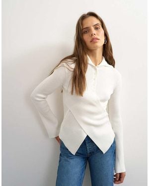 TOPSHOP Knitted Asymmetric Shawl Collar Jumper - Blue