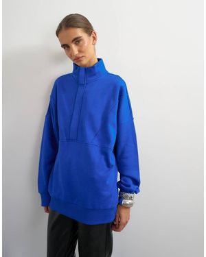 TOPSHOP High Neck Concealed Placket Sweat - Blue