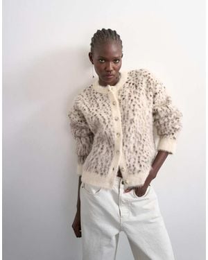 TOPSHOP Knitted Animal Spotted Print Cardigan-Neutral - Natural