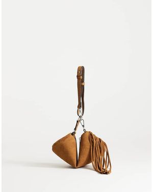 TOPSHOP Jemma Small Real Leather Tassel Shoulder Bag - Brown