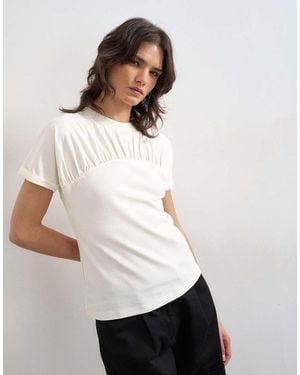 TOPSHOP Gathered Yoke Cap Sleeve T-shirt - White