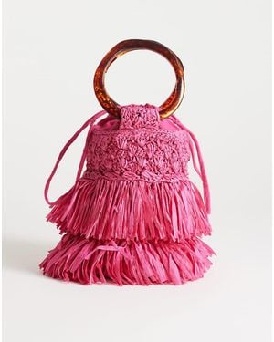 TOPSHOP Harper Small Tassel Straw Grab Bag - Pink
