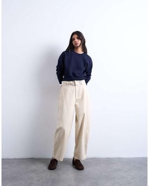 TOPSHOP High Waisted Belted Trouser - Blue