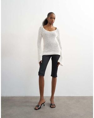 TOPSHOP Ribbed Capri Trousers - White