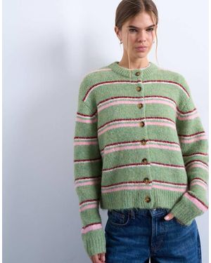 TOPSHOP Knitted Multi Stripe Cardigan - Green