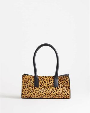 TOPSHOP Tiana Hair On Real Leather Bowler Tote Bag - Metallic