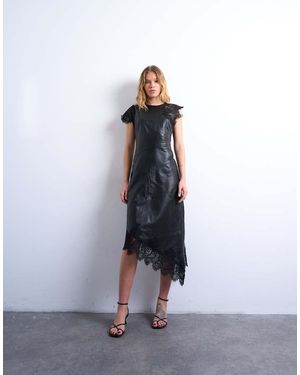 TOPSHOP Leather Lace Insert Grown On Shoulder Midi Dress - White