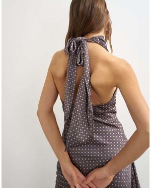 TOPSHOP Satin Tie Print Scarf Detail Asymmetric Top Co Ord - Grey