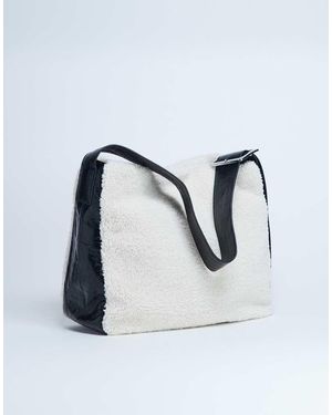 TOPSHOP Tish Shealing Tote Bag With Contrast Strap - White