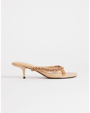 TOPSHOP Nolan Beaded Toe Thong Mid Heel Sandal - White