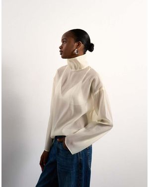 TOPSHOP Funnel Neck Long Sleeve Organza Top - Natural