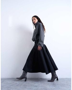 TOPSHOP Denim Yoke Front Maxi Skirt - White