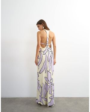 TOPSHOP Satin Scoop Neck Maxi Dress With Stitch Detailing - White