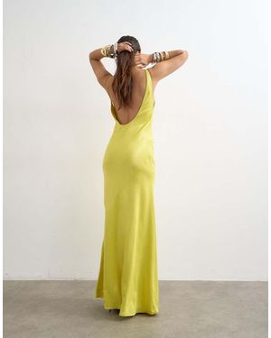 TOPSHOP Satin Bias Halter Neck Open Scoop Back Maxi Dress - Green