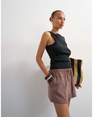 TOPSHOP Tie Waist Seam Detail Shorts - Brown