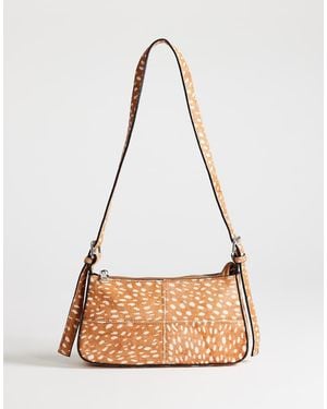 TOPSHOP Bam Small Deer Print Hair On Leather Panel Shoulder Bag - Natural