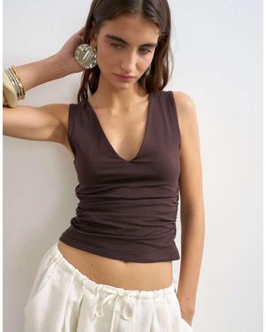 TOPSHOP V-Neck Ruched Side Tank-Multi - Black