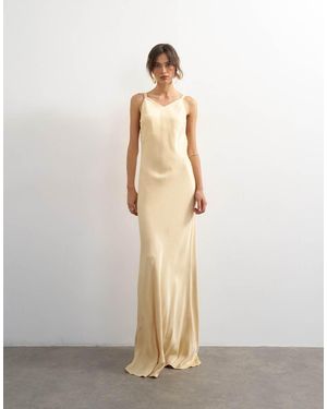TOPSHOP Satin Twist Strap Maxi Dress - Natural