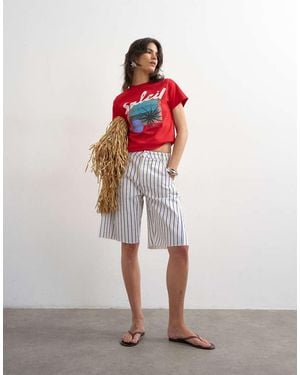 TOPSHOP Denim Barrel Jorts - Red