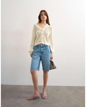 TOPSHOP Knitted Open Stitch Cardigan - Blue