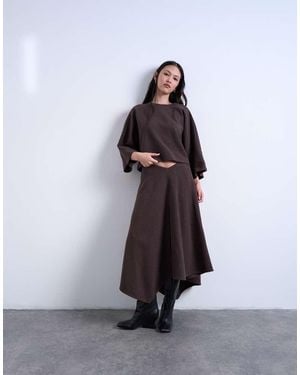 TOPSHOP Soft-touch Hanky Hem Asymmetric Skirt - Brown