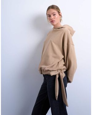 TOPSHOP Seam Detail Tie Hem Hoodie - Brown