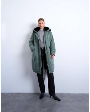 TOPSHOP Premium Oversized Parka With Fur Hood - Blue
