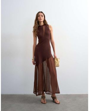 TOPSHOP Knit Sheer Mix Dress - Brown