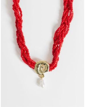 TOPSHOP Ocean Bead Necklace With Charm - Red