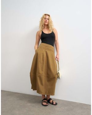 TOPSHOP Denim Barrel Seamed Maxi Skirt - Natural