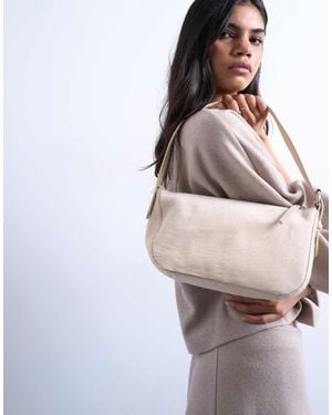 TOPSHOP Stina Hair On Real Leather Shoulder Bag - White