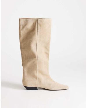 TOPSHOP Pablo Real Suede Slim Western Boot - White