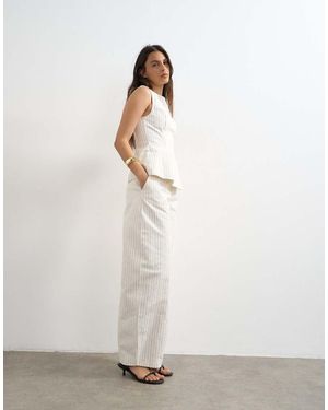 TOPSHOP Co Ord Striped Barrel Trouser - White