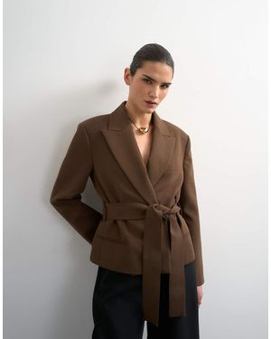 TOPSHOP Cropped Belted Boxy Blazer - Brown