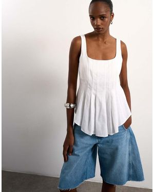 TOPSHOP Curve Hem Linen Blend Top - White