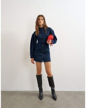 TOPSHOP Balloon Sleeve Mock Neck Mini Dress - Blue