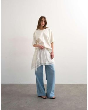 TOPSHOP Hanky Hem Mini Skirt With Heavy Embroidery - Natural
